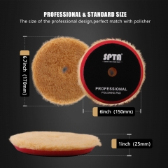 SPTA 100% Brown Wool Polishing Pad RO/DA Buffing Pad with Foam Layer for Car Detailing