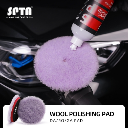 SPTA 3"5"6" DA/RO Purple Wool Polishing Pad 100% Wool Buffing Pad for Car Detailing