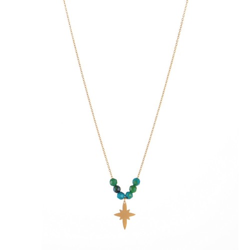 Stainless steel north star pendant necklace in yellow gold plating
