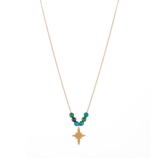 Stainless steel north star pendant necklace in yellow gold plating