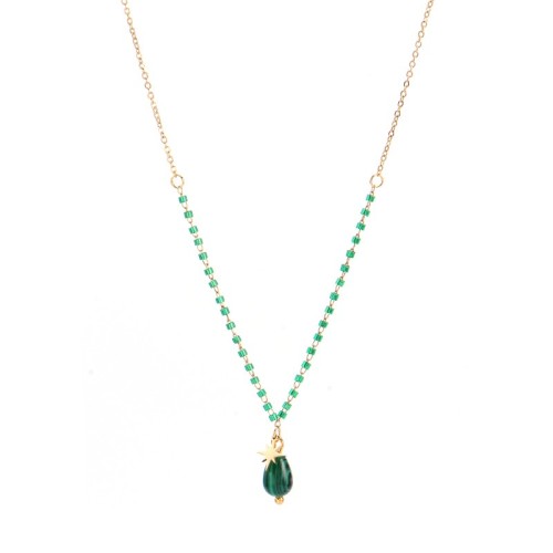 Tiny north star and malachite drop necklace with miyuki chain