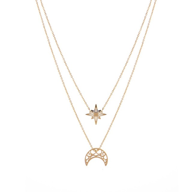 Stainless steel Northern star and moon necklace in gold plating