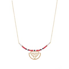 Triple color beaded bar with ethnic charm necklace