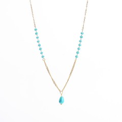 Turquoise drop with glass bead chain necklace