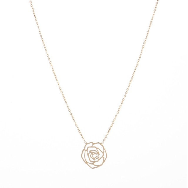 Geometric rose flower pendant choker necklace