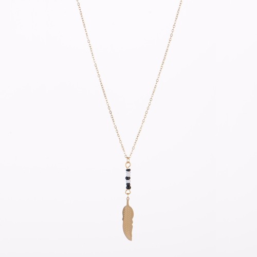 Black and white bead bar with gold feather necklace