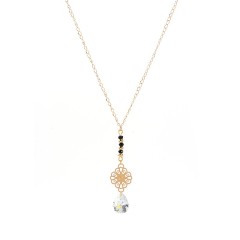 Pear cubic zirconia drop with Mandala disc necklace