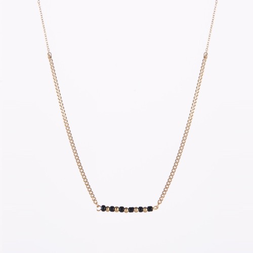 Black and gold bead bar necklace in gold plating steel