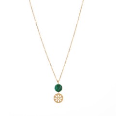 Machnite disc bead with openwork disc charm necklace