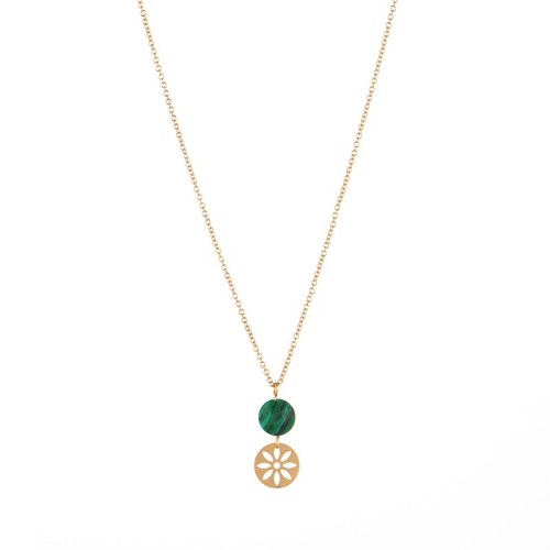 Machnite disc bead with openwork disc charm necklace