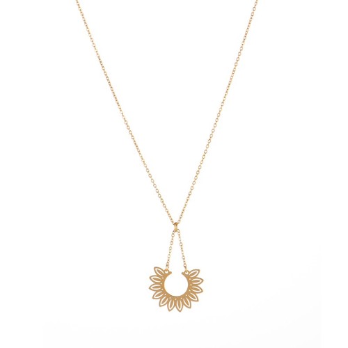 Stainless steel Open Sunflower necklace in yellow gold plating