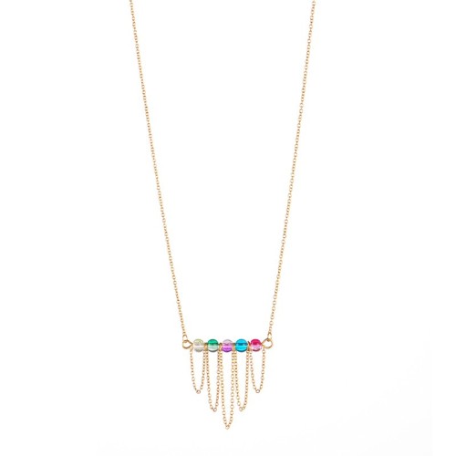 Multi color glass bead bar with chain tassel necklace
