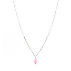 Rhodochrosite dew pendant necklace with pink glass beaded chain