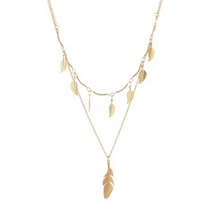 Big and small feathers charm layered necklace