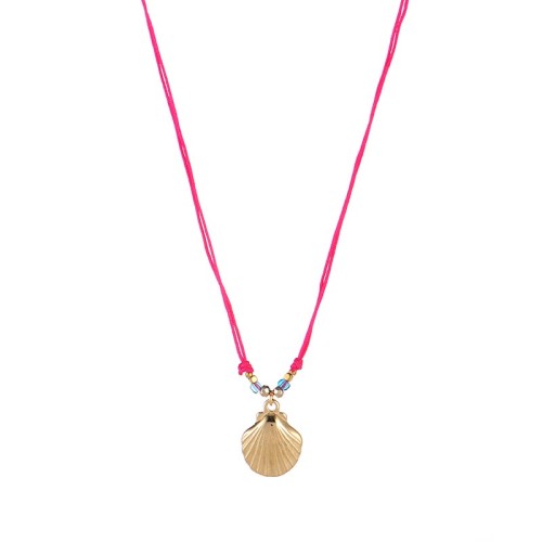 Gold plated Scallop pendnat with beads adjustable cord necklace