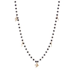 Black glass beaded chain with multi bird charm necklace