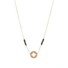 Compass necklace with black glass bead bar each side