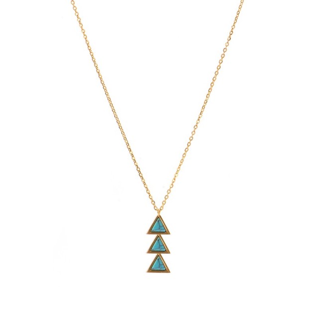 Horizontal Tri triangles inlayed with turquoise necklace