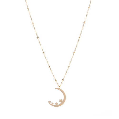 14k gold plated stainless steel crescent moon with stars pendant necklace