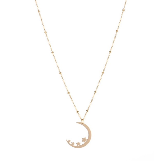 14k gold plated stainless steel crescent moon with stars pendant necklace