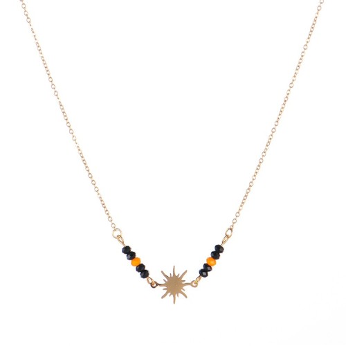 Sunburst pendant with glass bead bar each side necklace