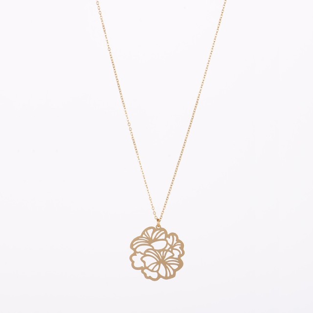 Openwork Hawaiian flower necklace in gold plating stainless steel