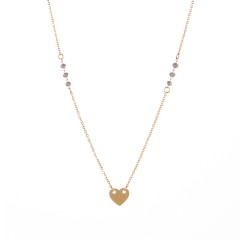 Stainless steel heart necklace with triple bead chain each side