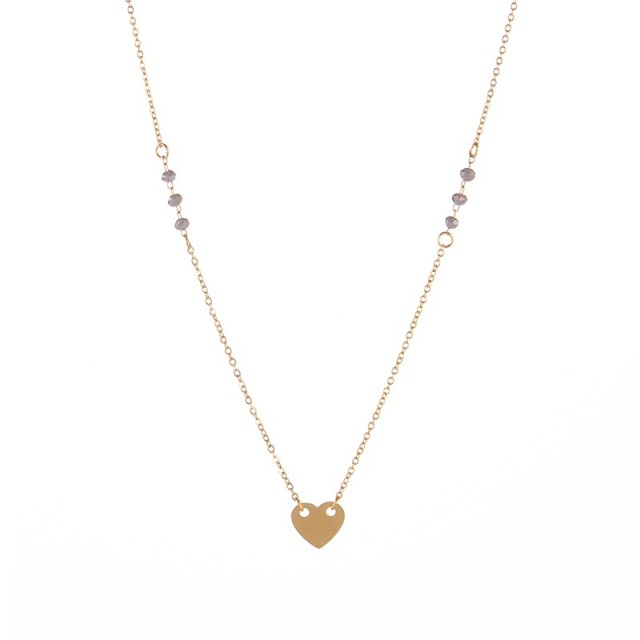 Stainless steel heart necklace with triple bead chain each side