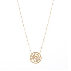 Butterfly in the flowers disc pendant necklace