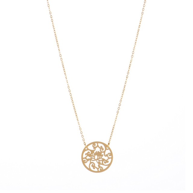 Butterfly in the flowers disc pendant necklace