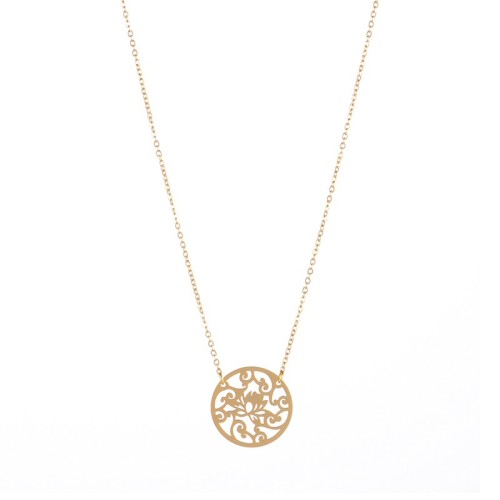 Butterfly in the flowers disc pendant necklace