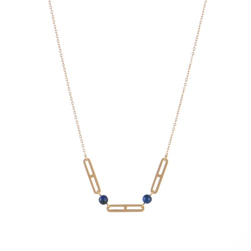 Triple clip shape bar with lapis bead choker necklace