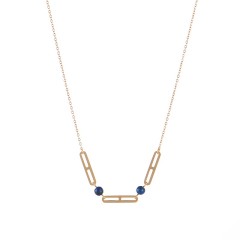 Triple clip shape bar with lapis bead choker necklace