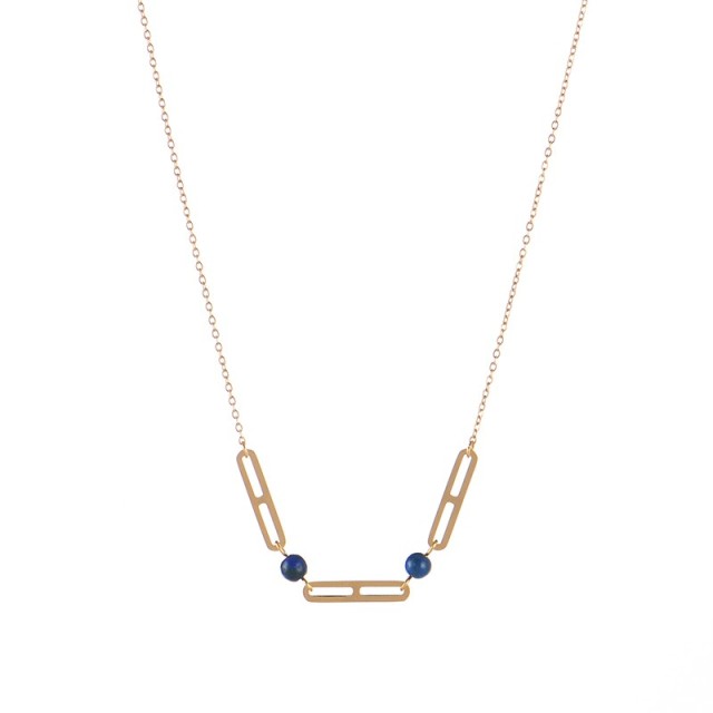 Triple clip shape bar with lapis bead choker necklace