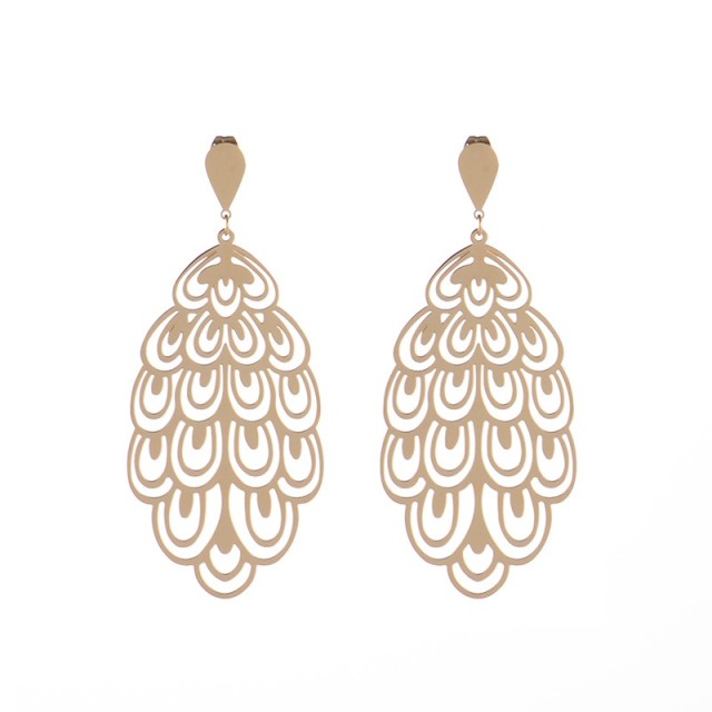 Polanska bizuteria Large beautiful openwork feathers drop earrings