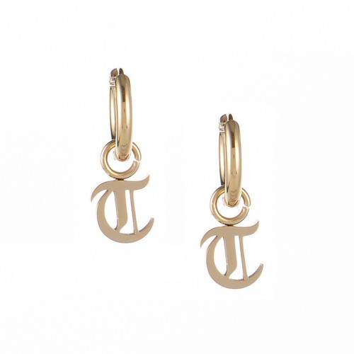 Gold plated gothic initial T huggie earrings in stainless steel