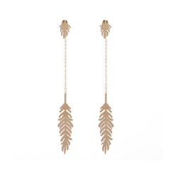 Tropical leaf drop front back chain earrings in stainless steel