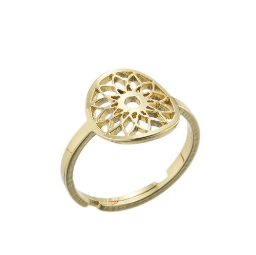 Gold plated mandala adjustable ring in stainless steel GJZ005-025-G