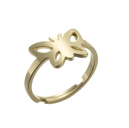 Stainless steel openwork butterfly adjustable ring in gold plating GJZ005-012-G