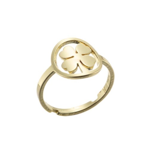 Gold plating clover adjustable ring in stainless steel GJZ005-017-G