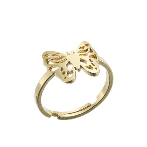 Stainless steel filigree butterfly adjustable ring in gold plating GJZ005-011-G