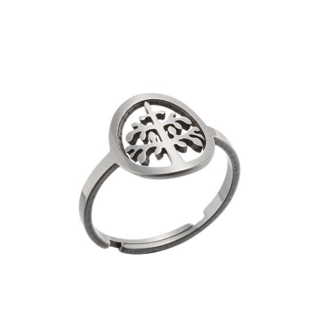 Tree of life adjustable ring in gold plated stainless steel GJZ005-028-G