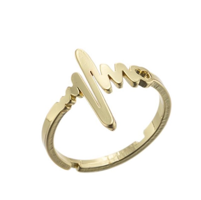 Stainless steel heartbeat wave adjustable ring in gold plating GJZ005-014-G