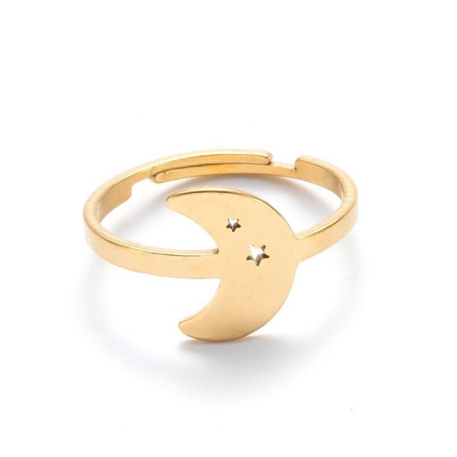 Moon and star adjustable opening ring in stainless steel GJZ035-S