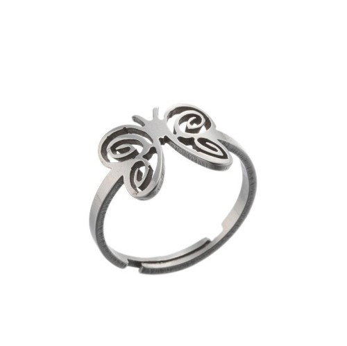 Stainless steel hollowed butterfly adjustable ring in gold plating GJZ005-013-G