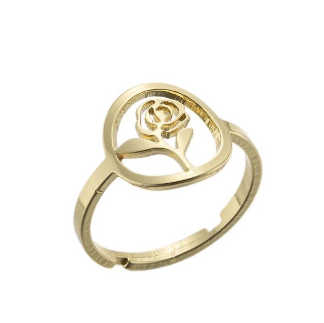 Gold plating rose flower adjustable ring in stainless steel GJZ005-018-G