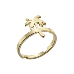Palm tree adjustable ring in gold plated stainless steel  GJZ005-031-G