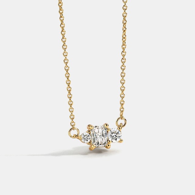 Triple cubic zirconia stone minimalist necklace in 14k gold plated brass