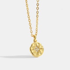14k gold plating hammered north star medal minimalism necklace