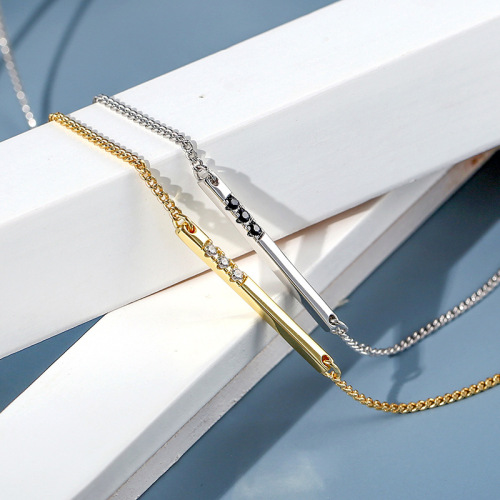 Horizontal bar with triple cubic zirconia minimalist necklace